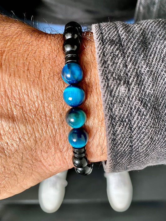 Strung the Guitar String Jewelry Company Guitar String Bracelet The Pretender Inspired by the song Bring Me to Life, Evanescence, Gift For Musician, Gift for Guitarist, Gift for Music Lover, Blue Tigers Eye Beads, Rock Bracelet