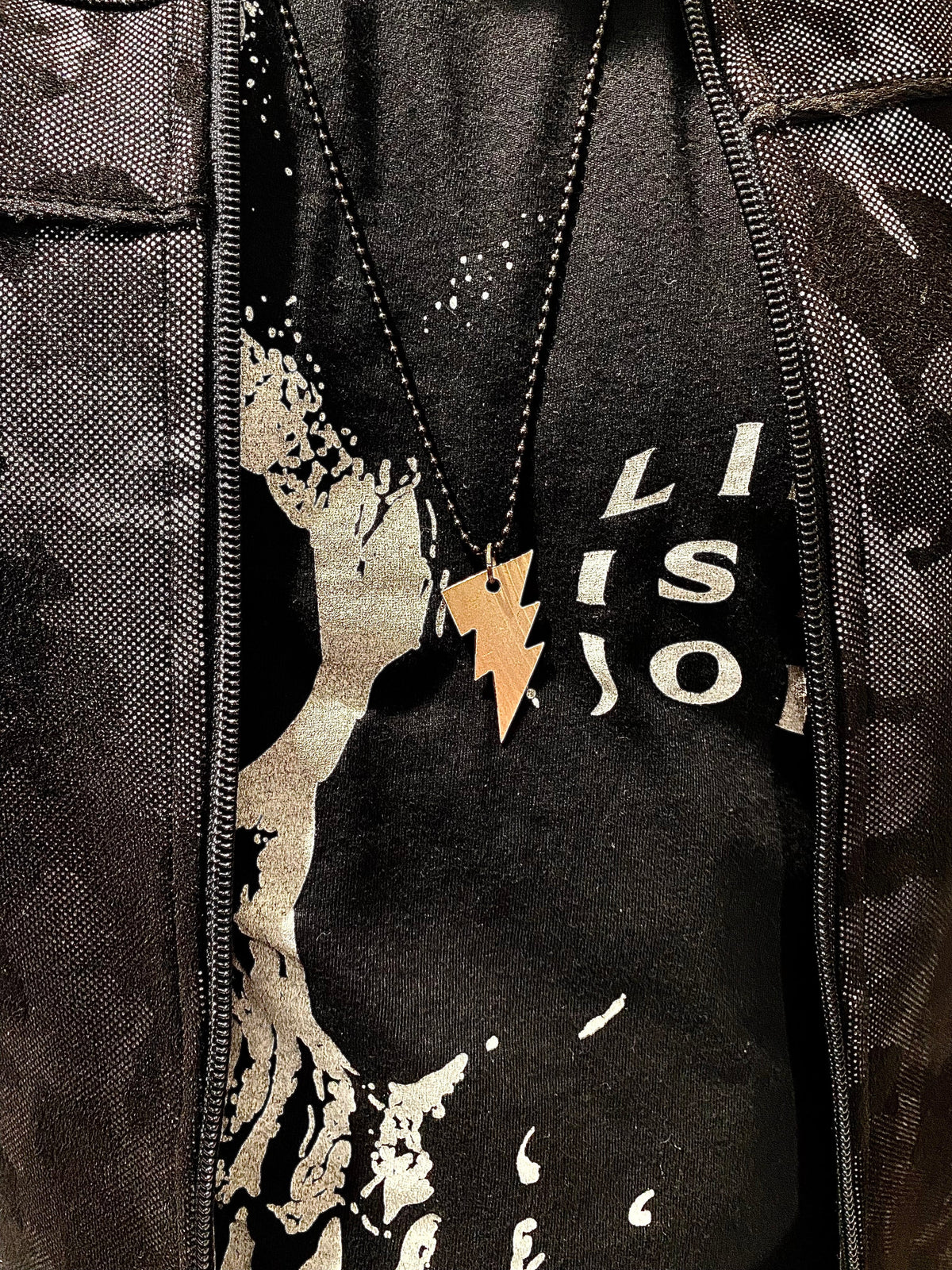DRUM CYMBAL BALL & CHAIN NECKLACE - LIGHTNING BOLT