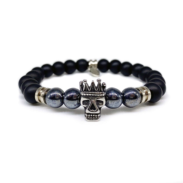 Strung the Guitar String Jewelry Company Guitar String Bracelet The Crown Inspired by the song, Welcome to the Jungle, Guns n Roses, Gift For Musician, Gift for Guitarist, Gift for Music Lover, Black Onyx Beads, Rock Bracelet Skull Crown