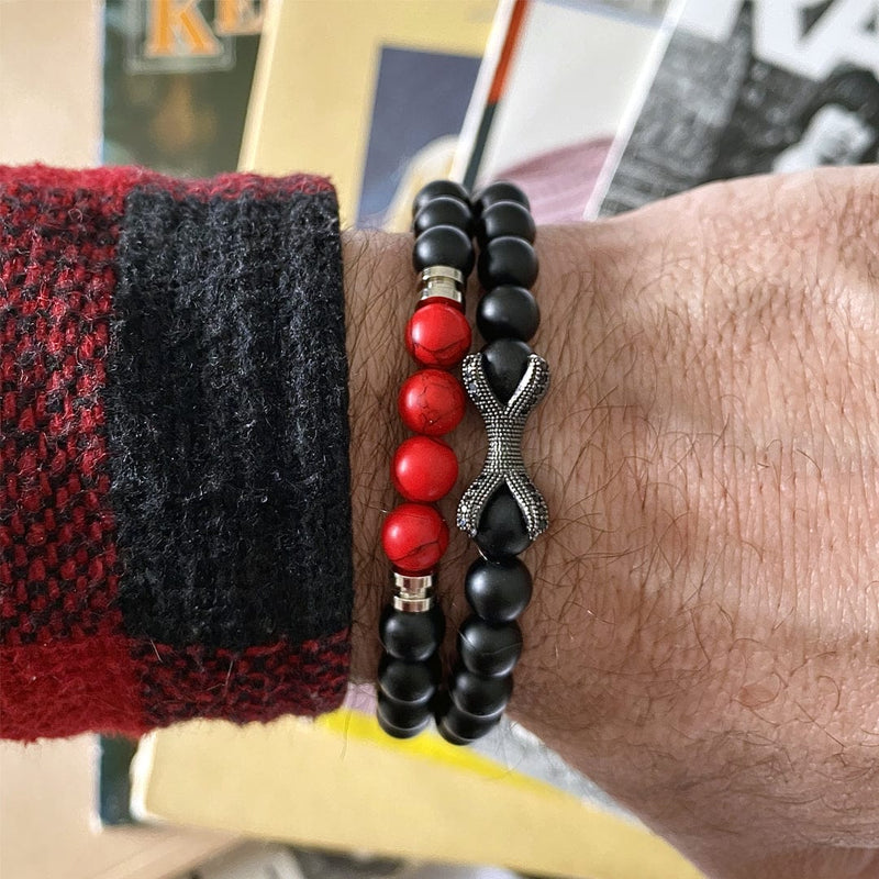 Strung the Guitar String Jewelry Company Guitar String Bracelet The Eternal Inspired by the song Jumo, Van Halen, Eddie Van Halen, Gift For Musician, Gift for Guitarist, Gift for Music Lover, Black Onyx & Red Turquoise Stone Beads, Rock Bracelet